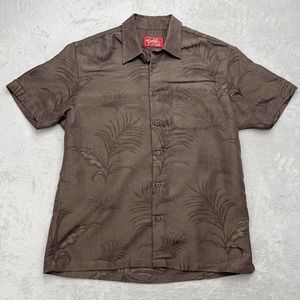 Woodys Retro Lounge Mens Large Short Sleeve button Up Shirt Brown Casual Modal